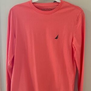 New Nautical Men XS Coral Orange Long Sleeve Cotton T-Shirt Embroidered Logo NWT